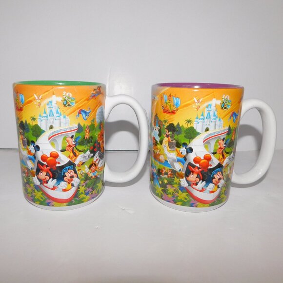 2 Disney World Parks Characters Riding Rides Mugs Grandma & Grandpa Green Purple - Picture 2 of 10